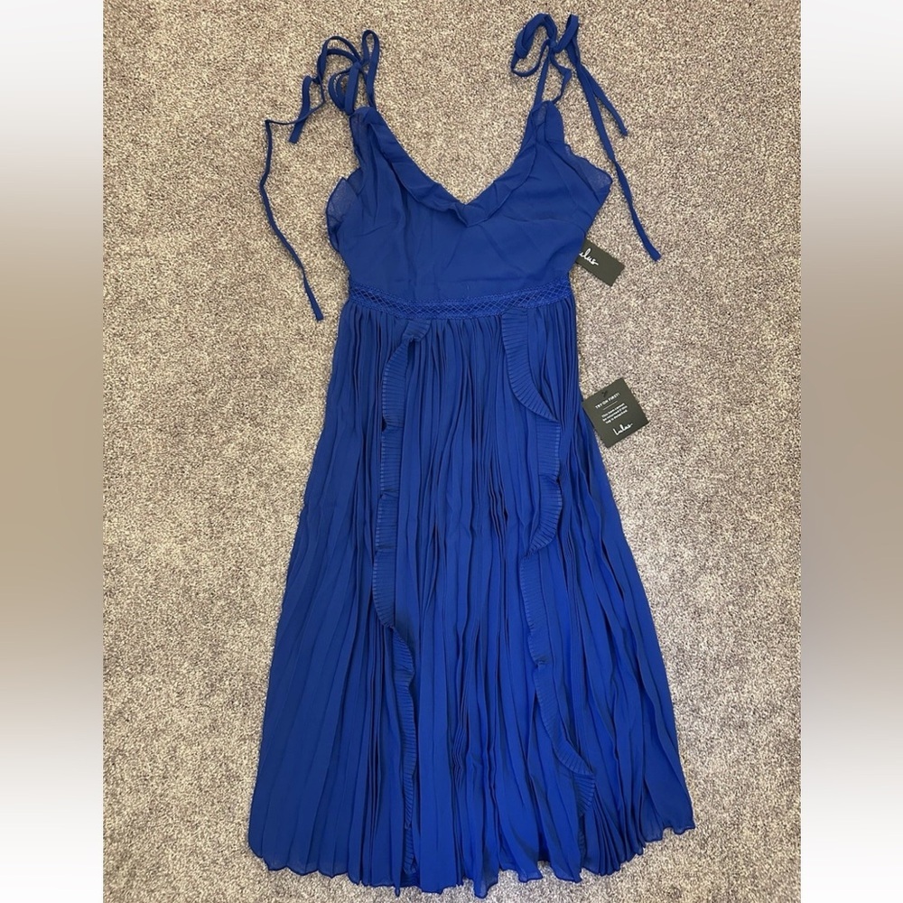 Lulu's Blue Ruffle Midi Dress - Picture 6 of 16
